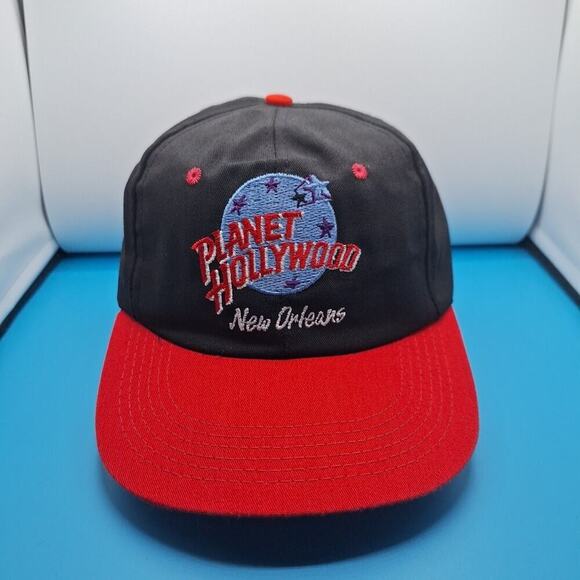 Vintage Planet Hollywood Hat Cap Black Red Snapback New Orleans Black - Picture 1 of 7